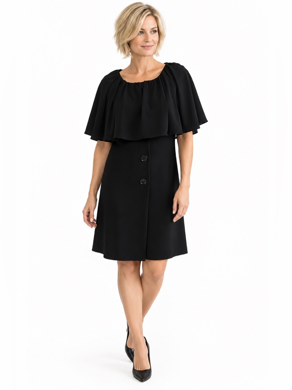 KENSIE black cape dress button front fully lined